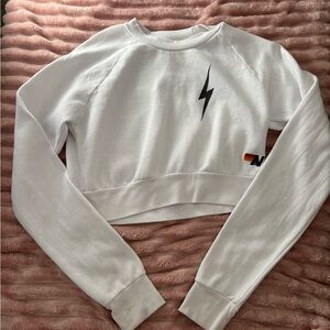 Aviator Nation White Sweatshirt with Black Lightning Bolt